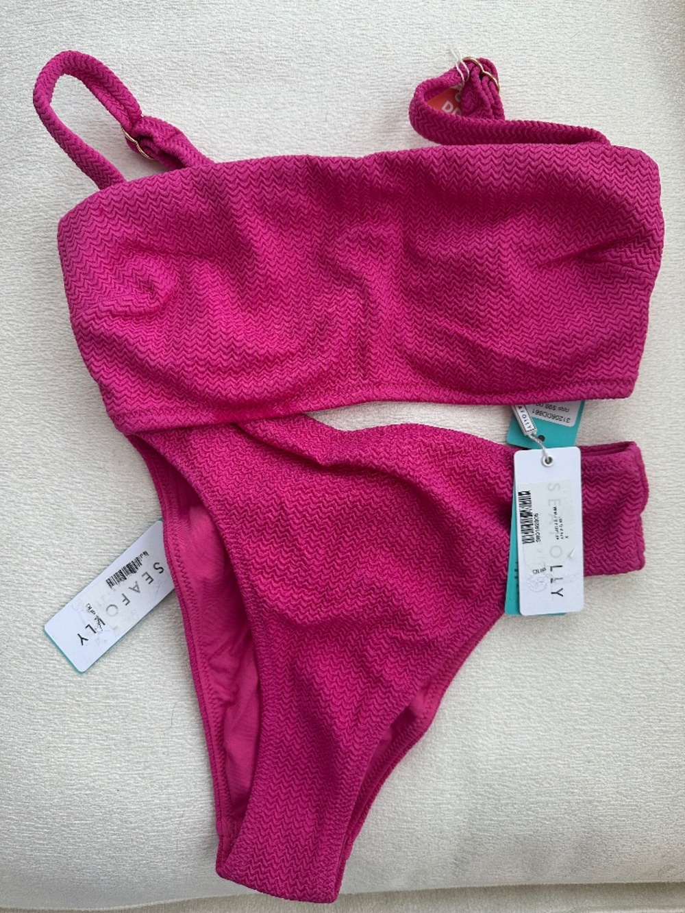 NWT SEAFOLLY - Hot Pink Bandeau Bikini, 10